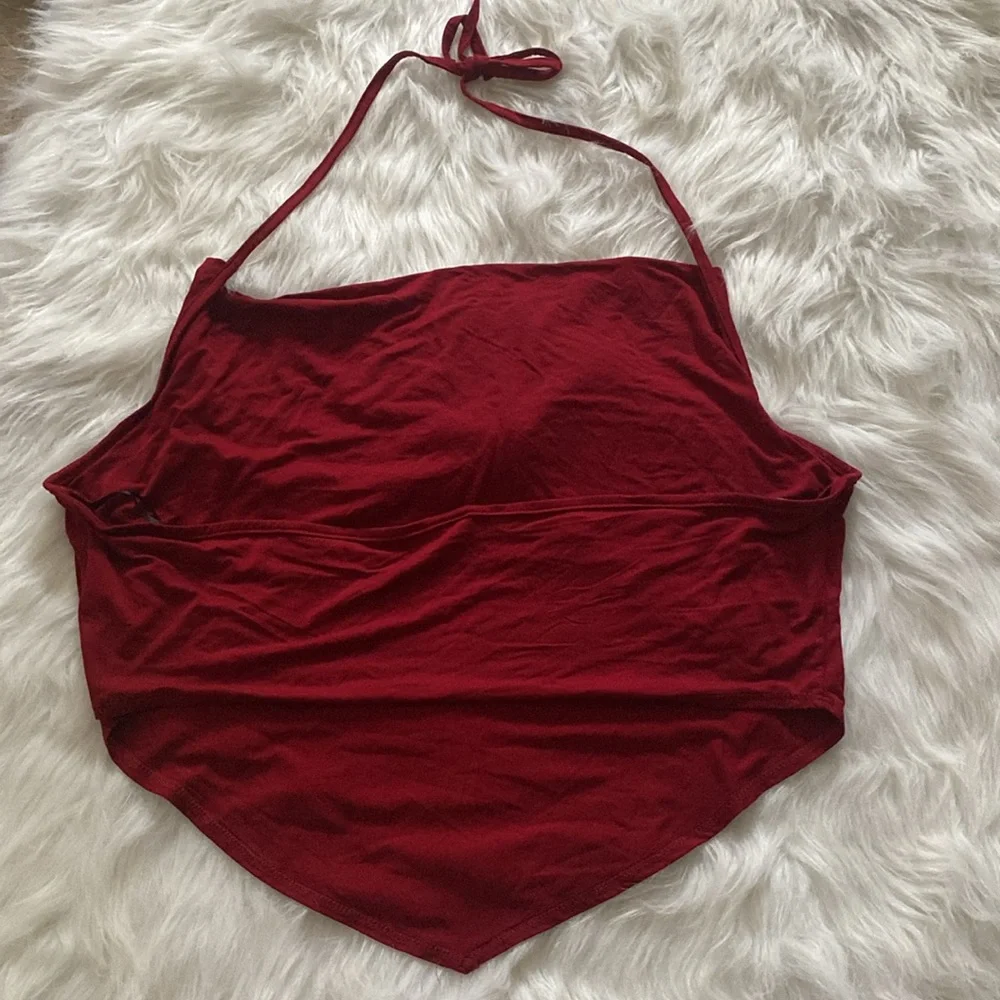 Set of 2 Crop Tops. Burgundy Halter & Brown Tank - Picture 6 of 8